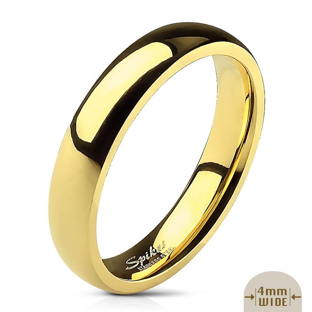Polished Gold IP Wedding Band Ring 316L Stainless Steel 4mm width Size 13